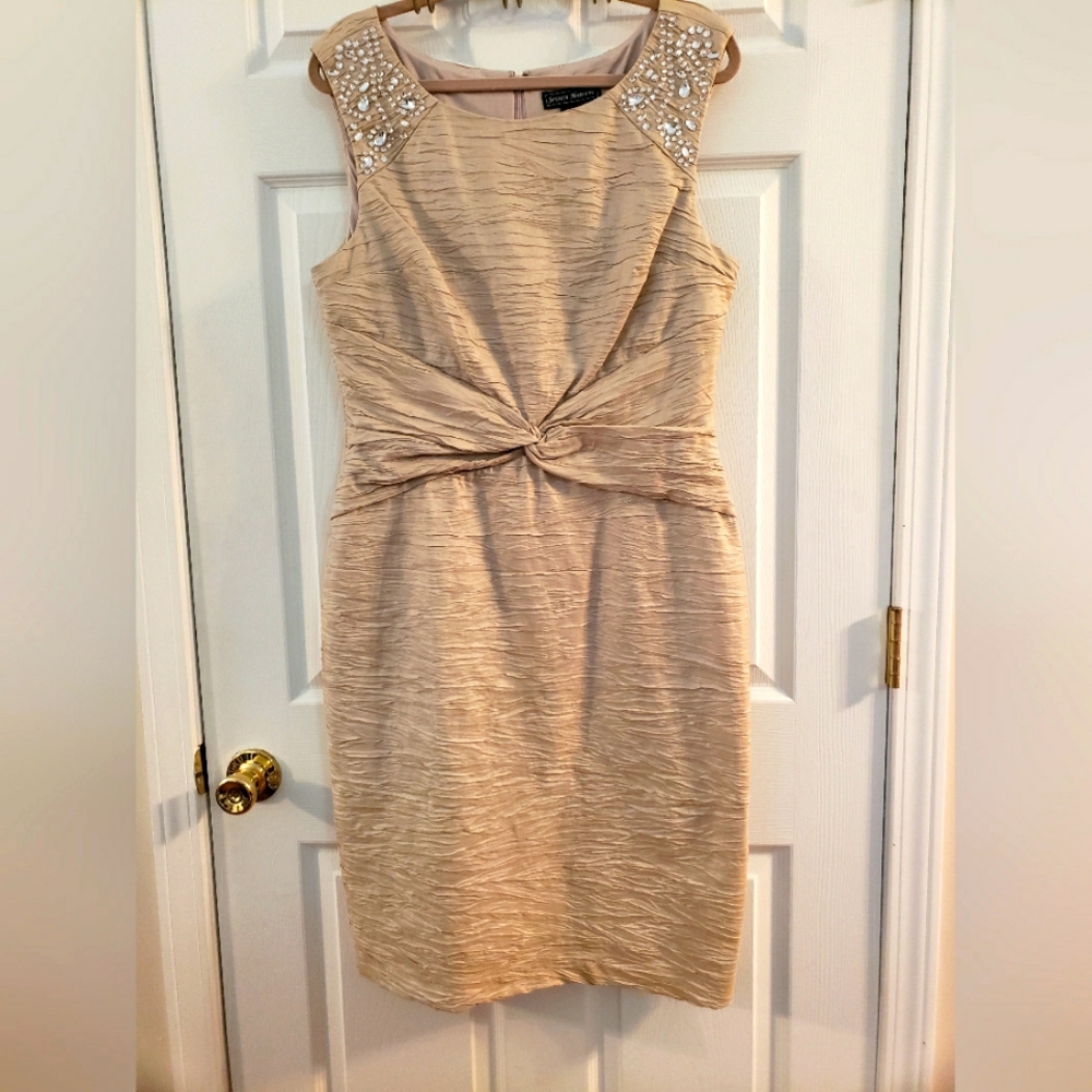 Jessica Howard beige, crepe sparkle dress, sz 16